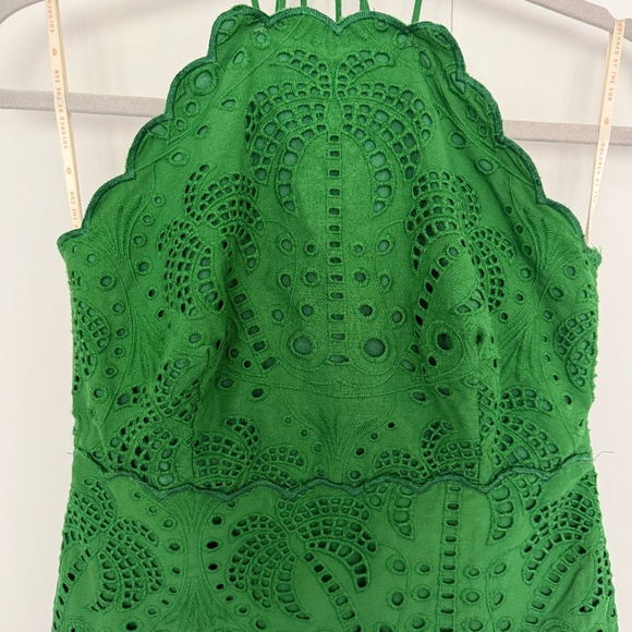 Farm Rio Green Palm Tree Eyelit Halter Neck Midi Dress Size Small - Picture 2 of 16